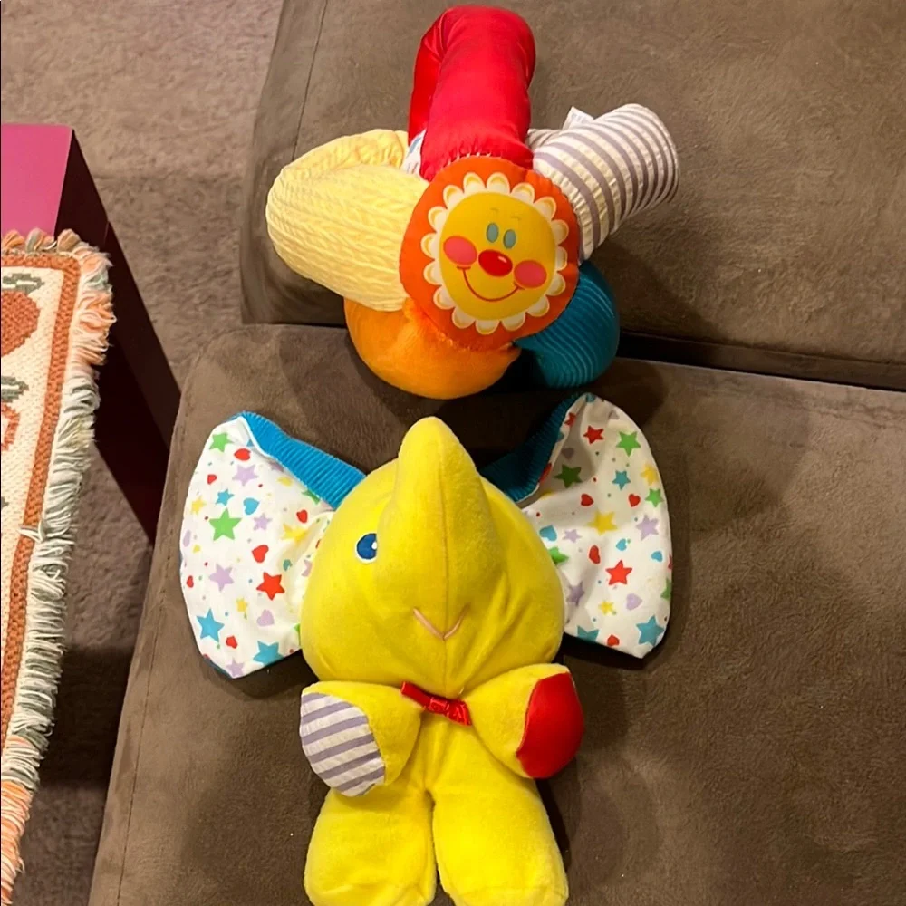 Vintage Playskool Touch ‘ems plush peak a boo squeaker Elephant and ball rattle